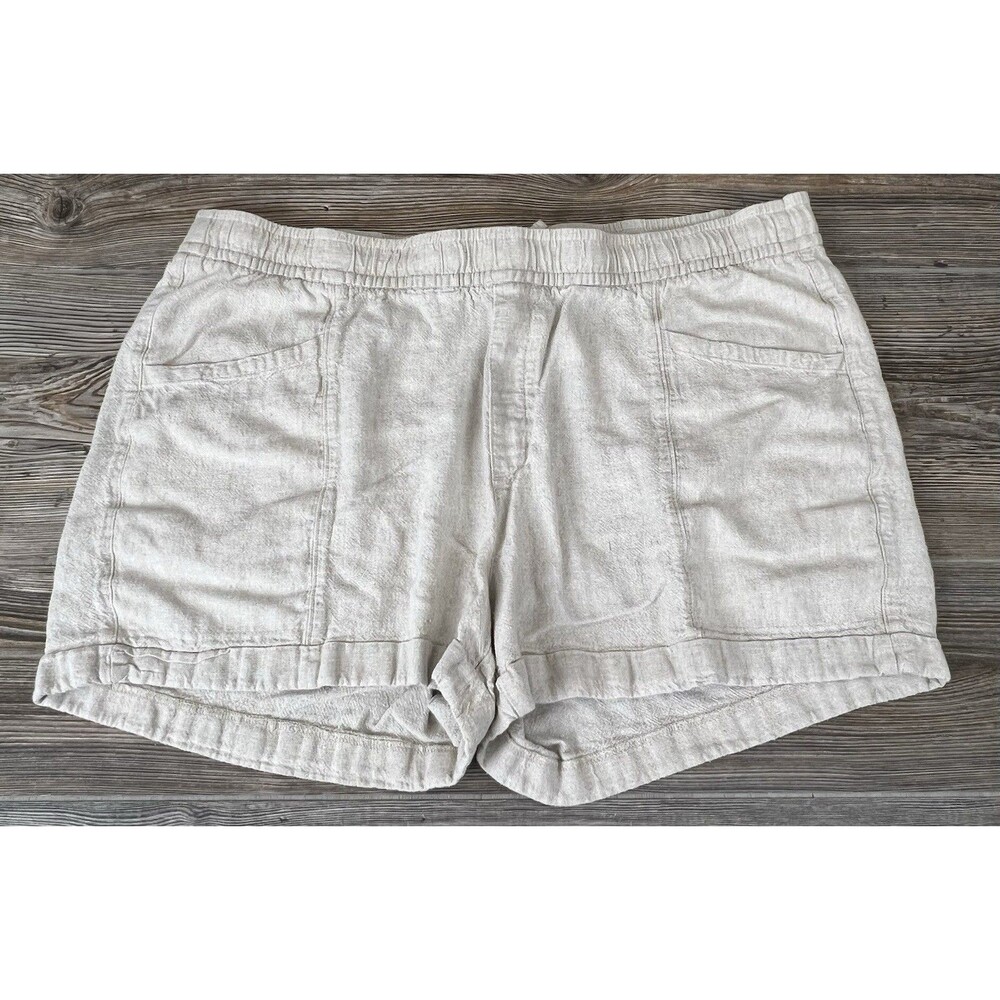 Old Navy Shorts High Waisted‎ Beige Linen Blend Utility  XL Casual Beach Coastal